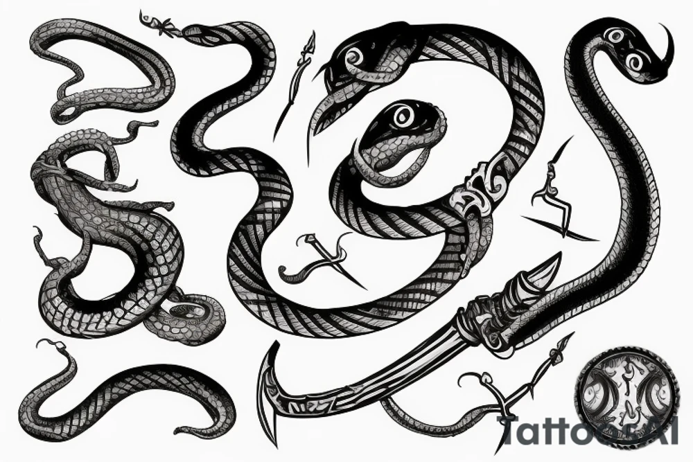 snake curled around a dagger tattoo idea