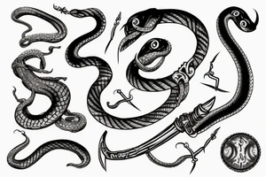 snake curled around a dagger tattoo idea