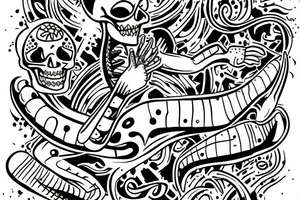 a colored drawing doodle illustration of dancing skeleton on white background. tattoo idea