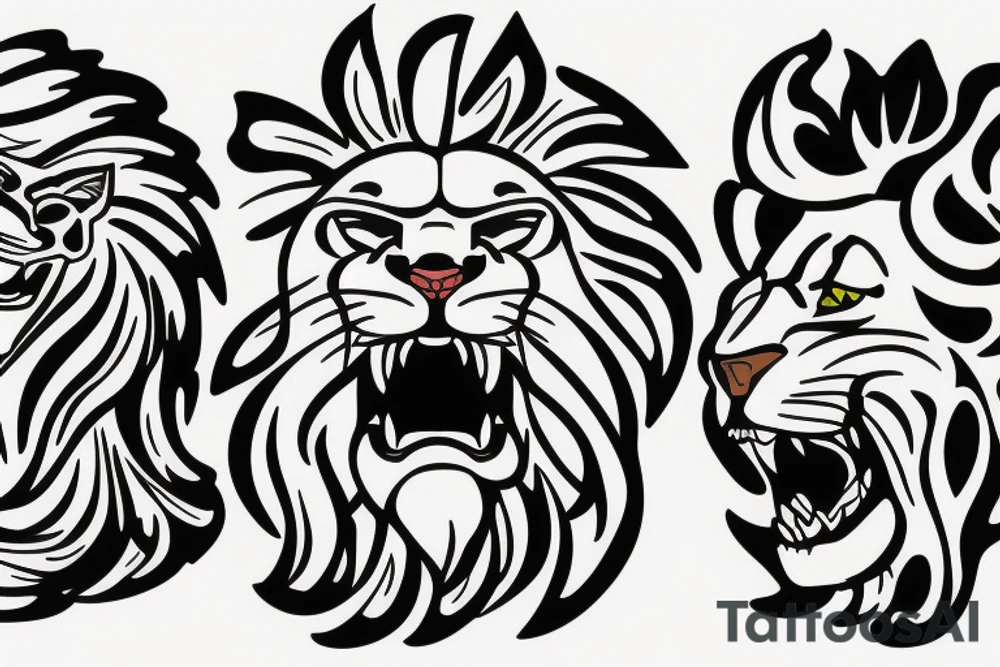 roaring lion head with flower tattoo idea