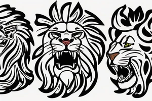 roaring lion head with flower tattoo idea