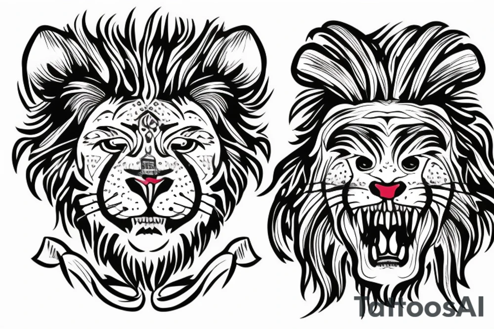 roaring lion head with flower tattoo idea