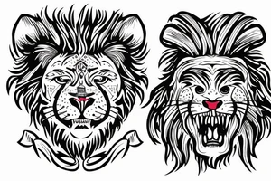 roaring lion head with flower tattoo idea
