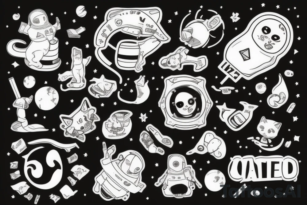 Astronaut smoking with a cat tattoo idea