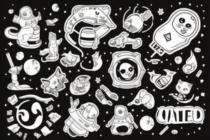 Astronaut smoking with a cat tattoo idea