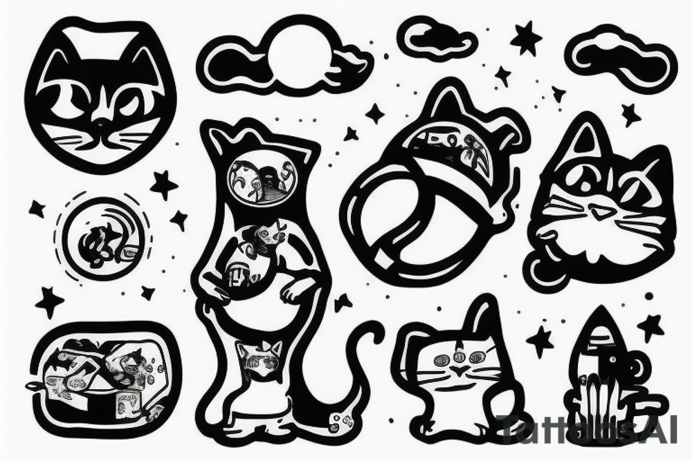 Astronaut smoking with a cat tattoo idea