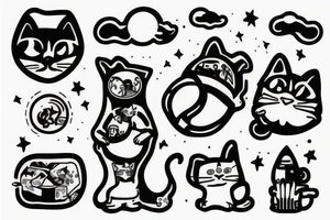 Astronaut smoking with a cat tattoo idea