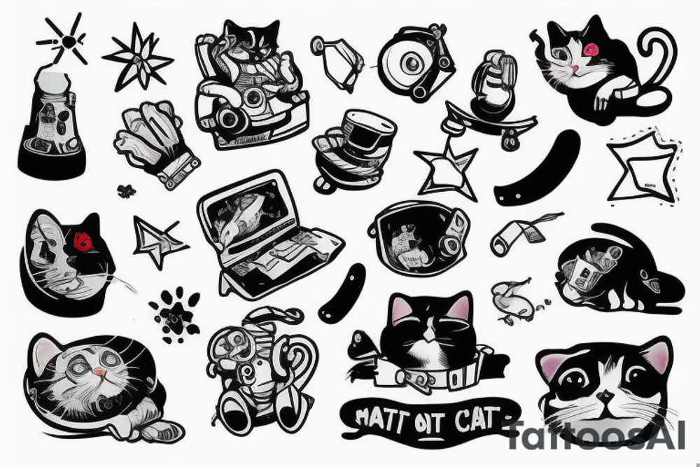Astronaut smoking with a cat tattoo idea