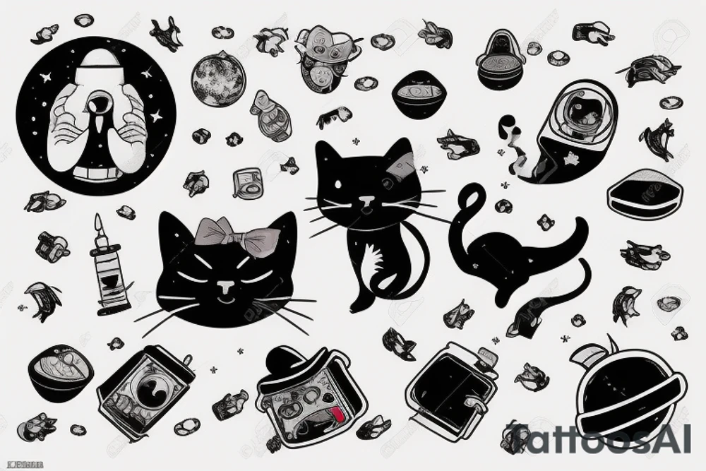 Astronaut smoking with a cat tattoo idea