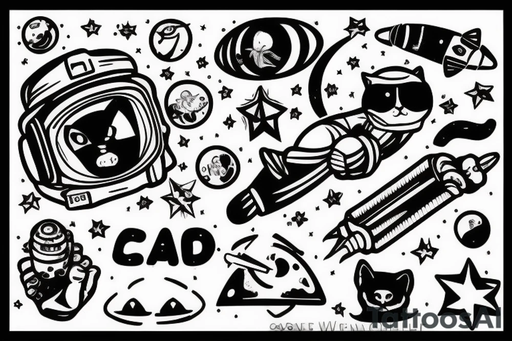 Astronaut with a cat smoking tattoo idea