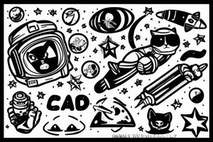 Astronaut with a cat smoking tattoo idea