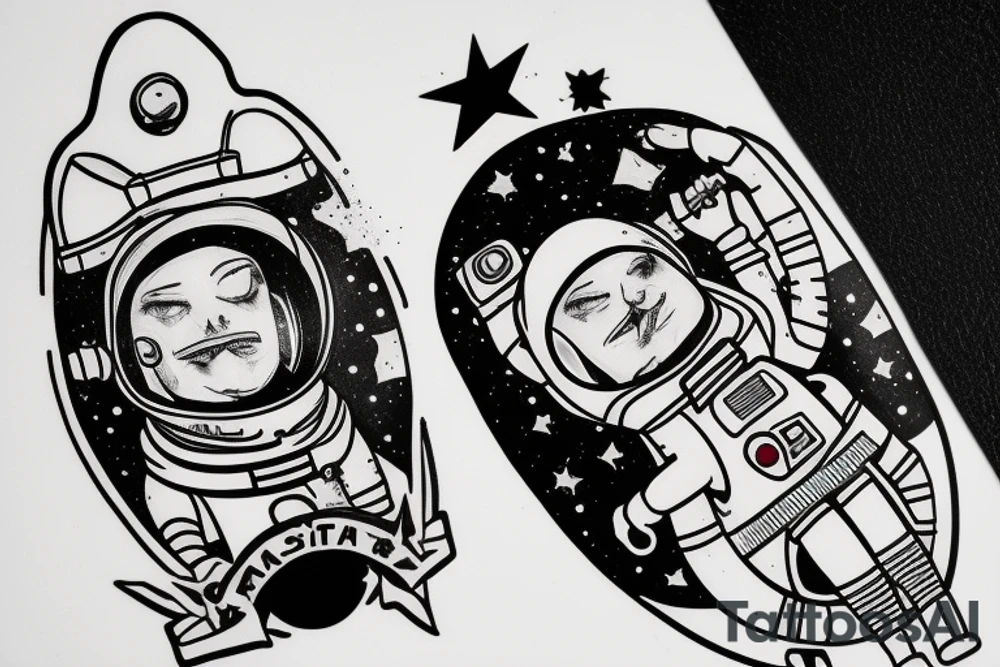 Astronauta fumando con un gato tattoo idea