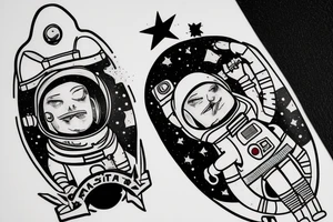 Astronauta fumando con un gato tattoo idea