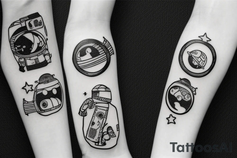 Astronauta fumando con un gato tattoo idea