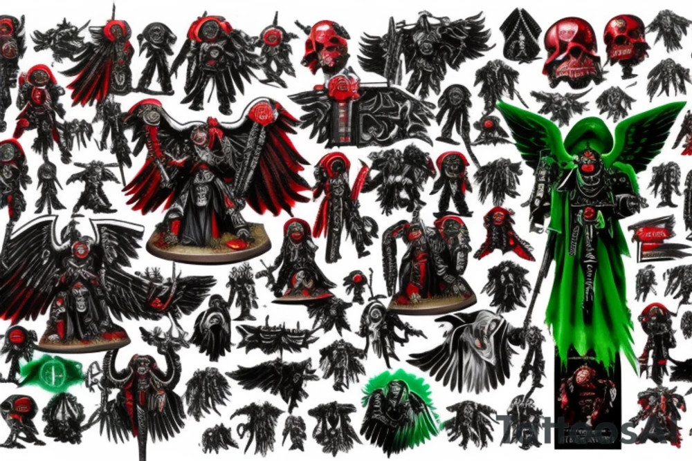 Warhammer 40k, Adeptus Astartes, Angel of death, bloody angels, red, green, black, tattoo idea