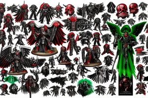 Warhammer 40k, Adeptus Astartes, Angel of death, bloody angels, red, green, black, tattoo idea