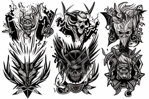 Several small tattoos in a the Witcher themed tattoo flash on paper tattoo idea
