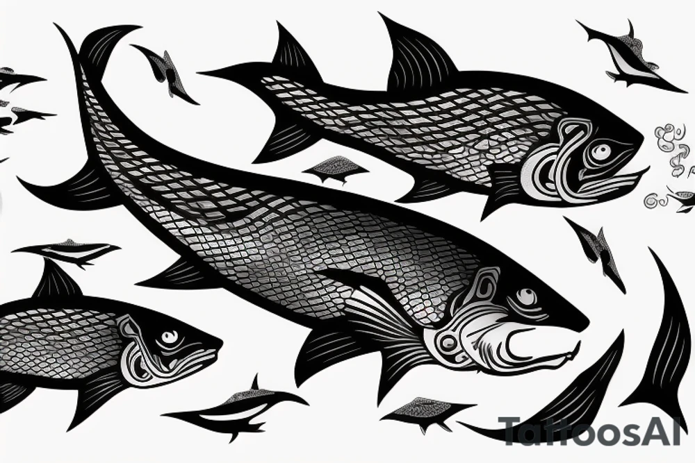 Black fish with little red sword tattoo idea