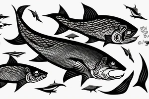 Black fish with little red sword tattoo idea