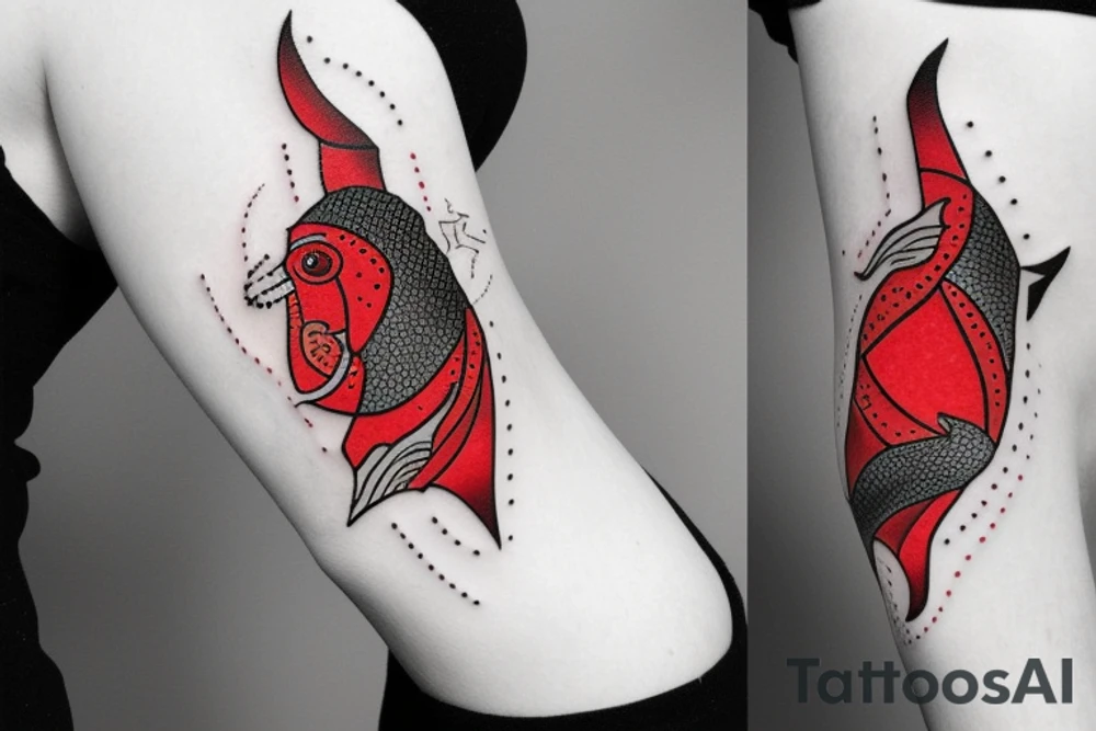 Black fish with little red sword tattoo idea