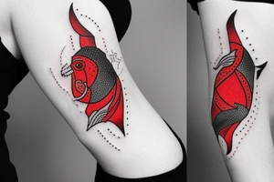 Black fish with little red sword tattoo idea