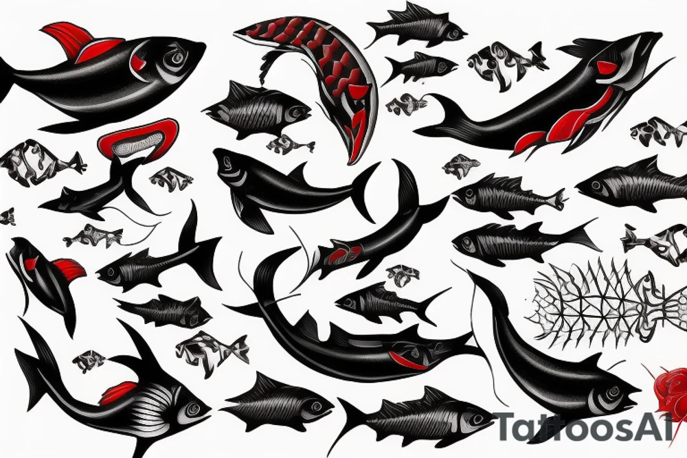 Black fish with red sword tattoo idea