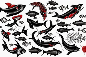 Black fish with red sword tattoo idea