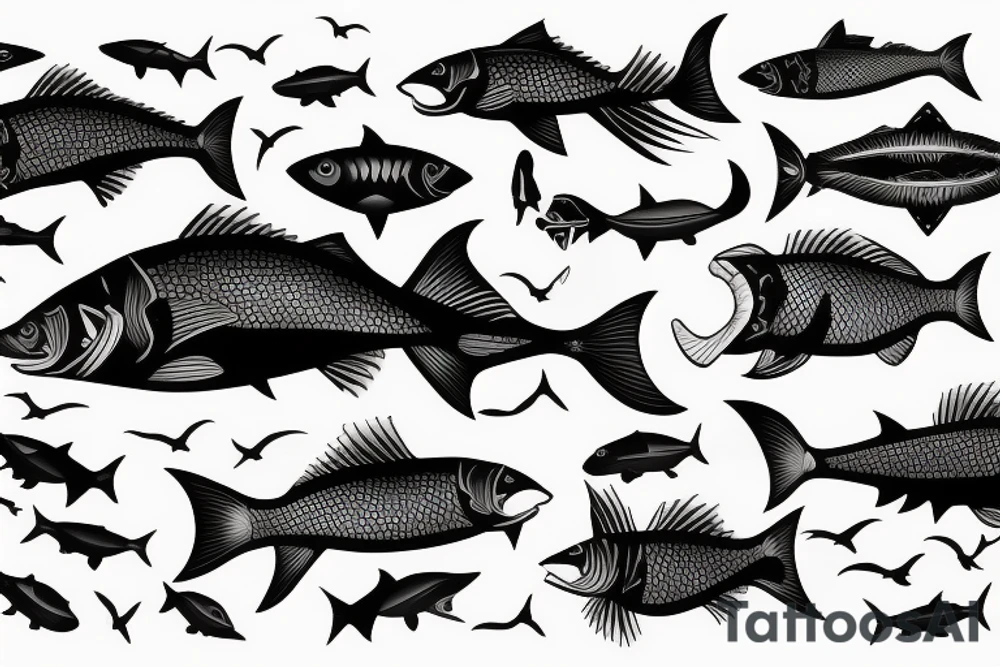 Black fish with red sword tattoo idea