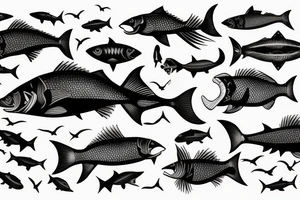 Black fish with red sword tattoo idea