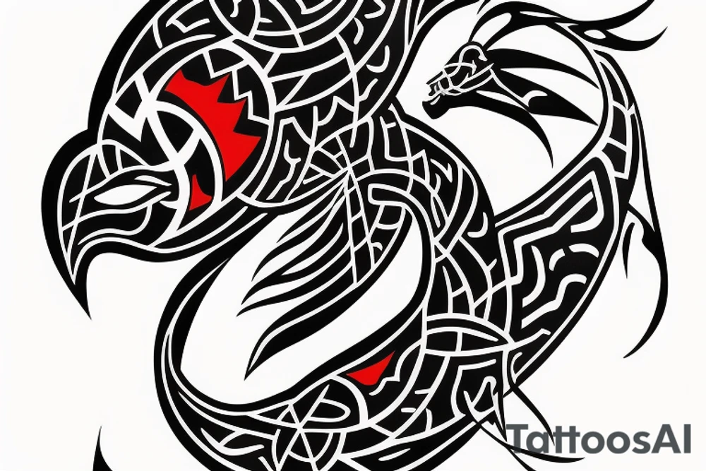 Black fish with red swords tattoo idea