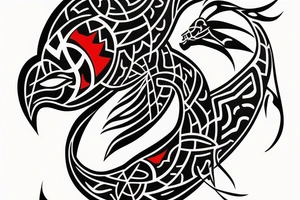 Black fish with red swords tattoo idea