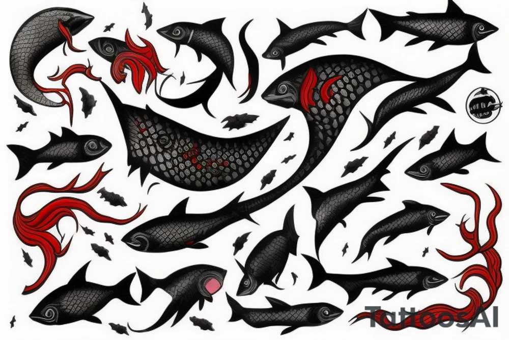 Black fish with red sword tattoo idea