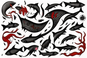 Black fish with red sword tattoo idea