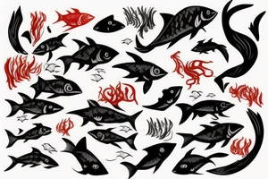Black fish with red sword tattoo idea