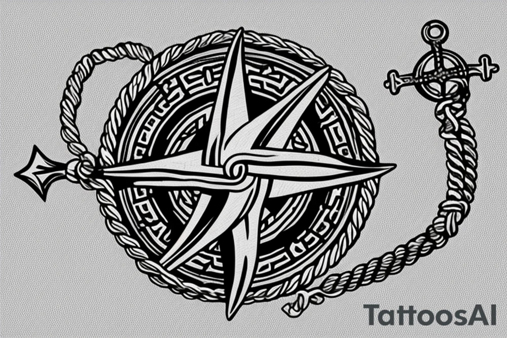 Viking compass with an anchor and rope, with the Maryland state flag and the 9th infantry crest tattoo idea