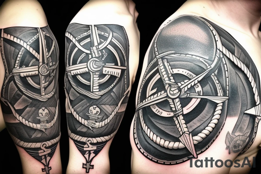 Viking compass with an anchor and rope, with the Maryland state flag and the 9th infantry crest tattoo idea