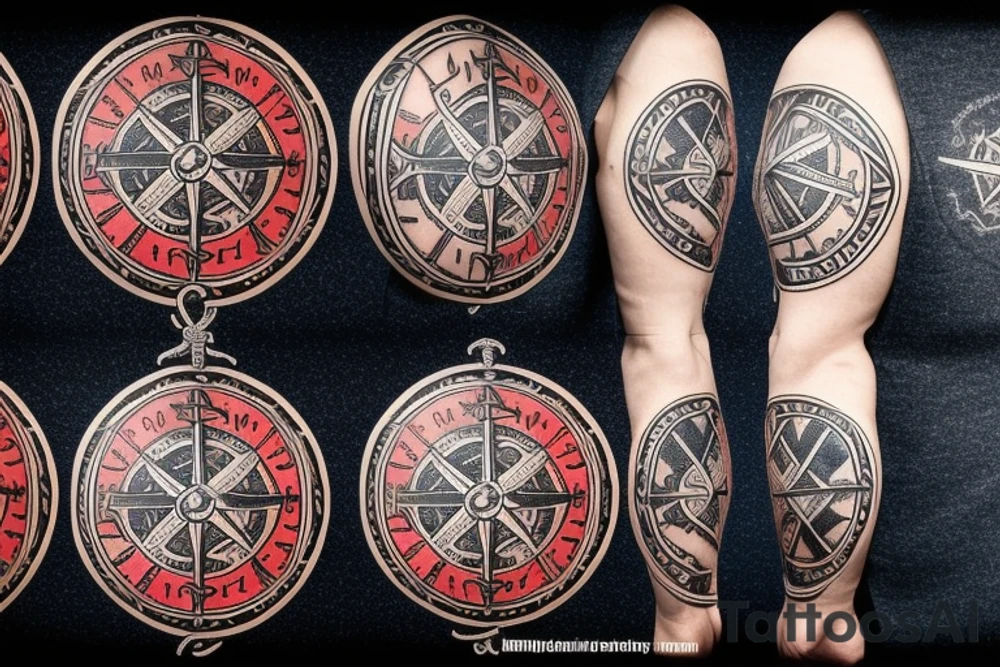 Vegvisir compass with an anchor and rope, with the Maryland state flag and the 9th infantry crest tattoo idea