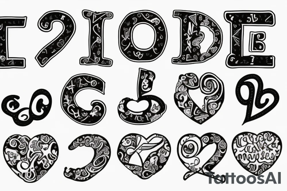 Letter S and P with tiny heart shape tattoo idea