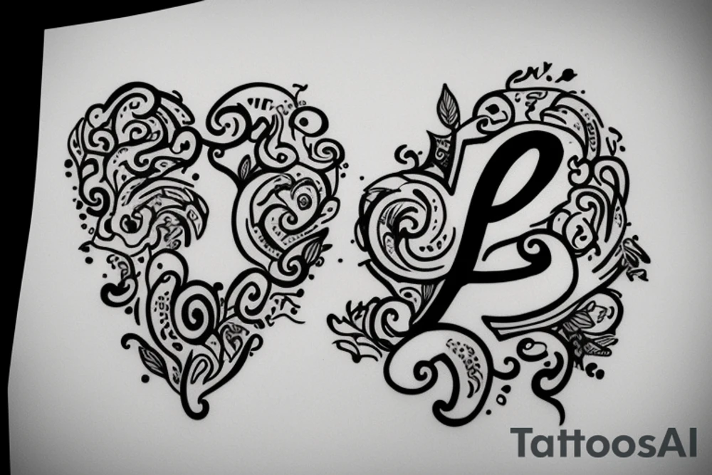 Letter S and P with tiny hearts tattoo idea