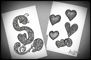 Letter S and P with tiny hearts tattoo idea