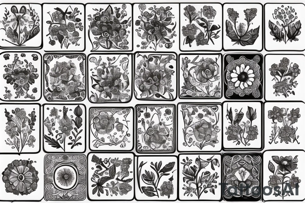 Scandinavian folk art with real flowers tattoo idea