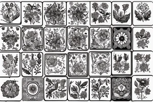 Scandinavian folk art with real flowers tattoo idea