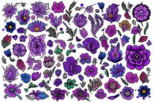 Scandinavian folk art using real flowers purple blue pink tattoo idea