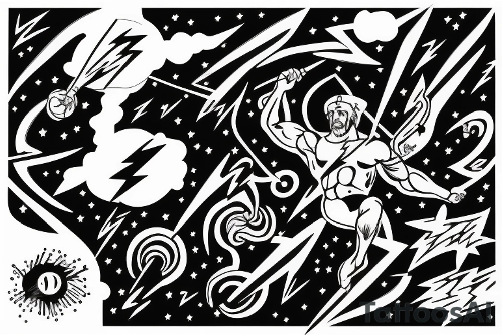 Zeus with a lightning bolt, with a storm in the background tattoo idea