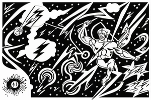 Zeus with a lightning bolt, with a storm in the background tattoo idea
