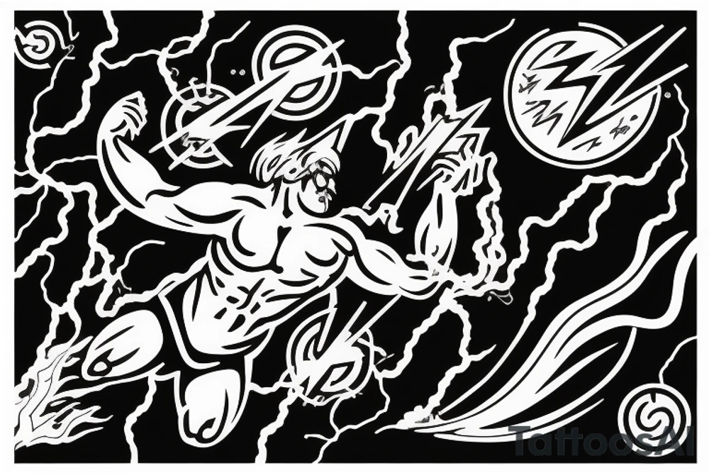 Zeus with a lightning bolt, with a storm in the background tattoo idea