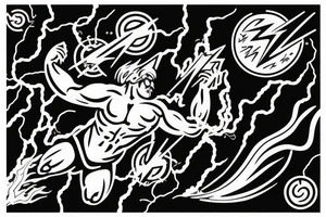 Zeus with a lightning bolt, with a storm in the background tattoo idea