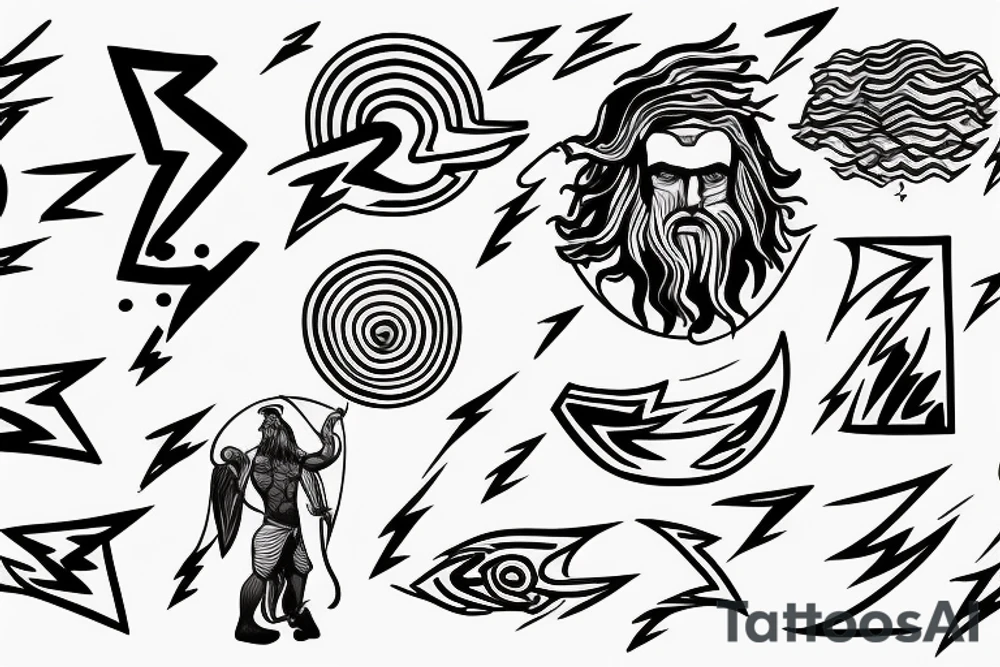 Zeus with a lightning bolt, with a storm in the background tattoo idea