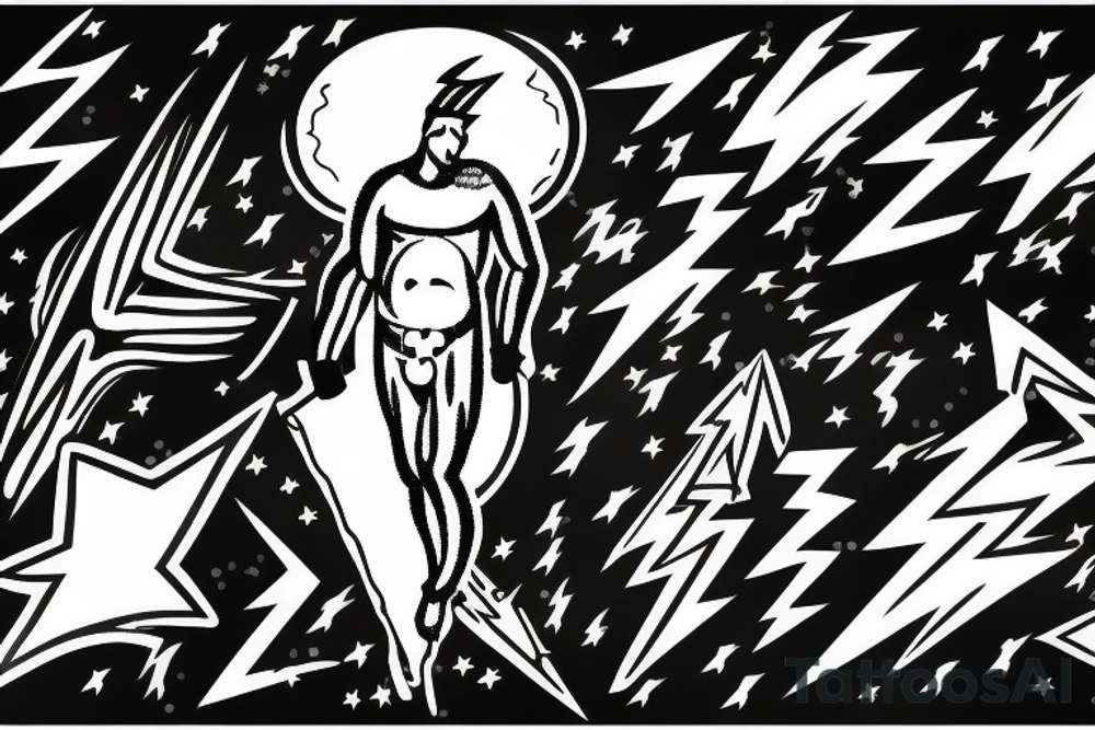 Zeus with a lightning bolt, with a storm in the background tattoo idea