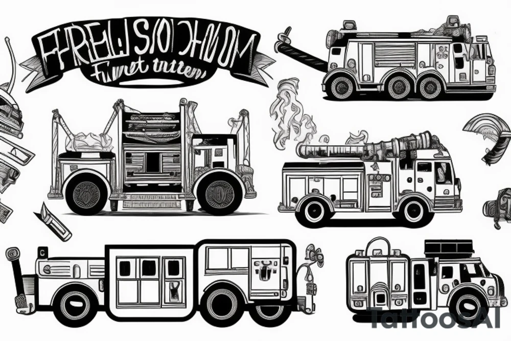 Firetruck, hammer and sailing tattoo idea